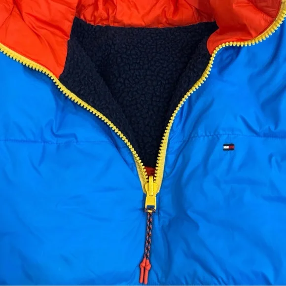 Vintage 90s Tommy Hilfiger Puffer Jacket Reversible Blue Red Sherpa Men’s S/P